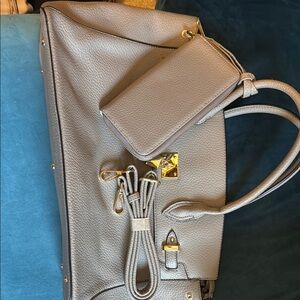 Taupe tote and wallet